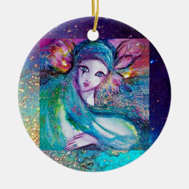 Adorno De Cerámica MÁSCARA EN AZUL, Monograma (Frente)