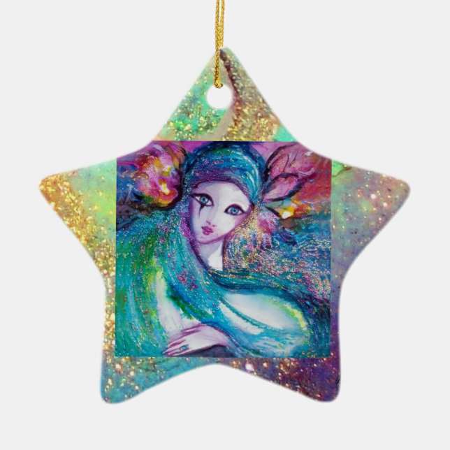 Adorno De Cerámica MÁSCARA EN Máscara AZUL /Veneciana Mascaradas (Frente)