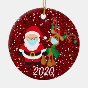 Adorno De Cerámica Máscara facial de Navidad Santa y Reno 2020 lentej
