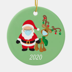 Adorno De Cerámica Máscara facial de Navidad Santa y Reno 2020 Nombre