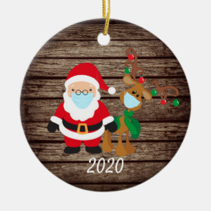 Adorno De Cerámica Máscara facial de reno de Santa 2020 Madera Covid