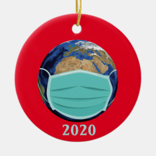 Adorno De Cerámica Máscara facial del globo mundial 2020 Covid Navida