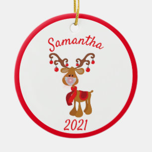 Adorno De Cerámica Máscara Facial Navideña Rudolph el Reno 2021