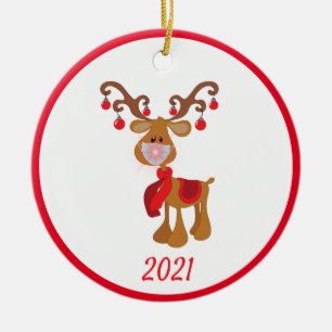 Adorno De Cerámica Máscara Facial Navideña Rudolph Reno 2021