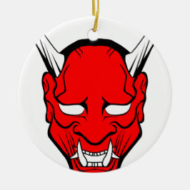 Adorno De Cerámica Máscara Japonesa Roja Hannya