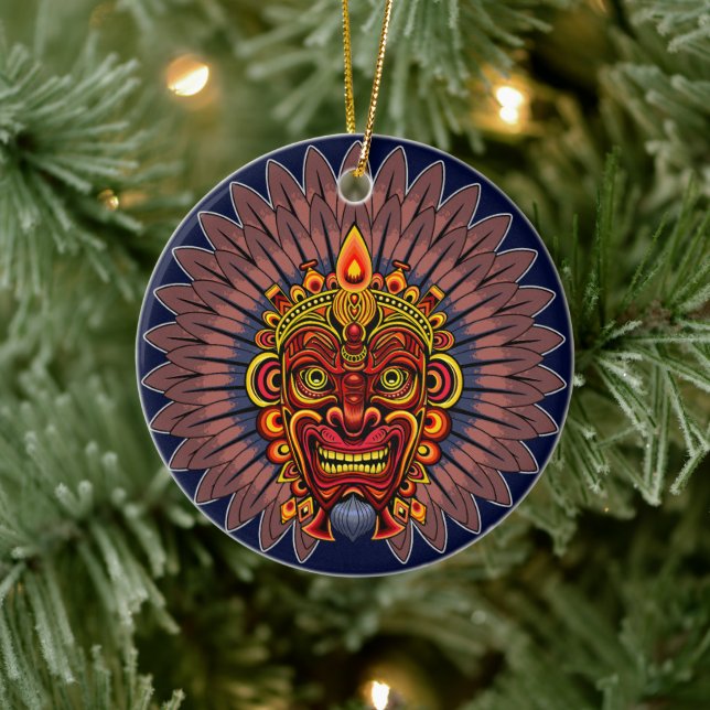 Adorno De Cerámica Máscara ritual del rey guerrero tribal (Árbol)