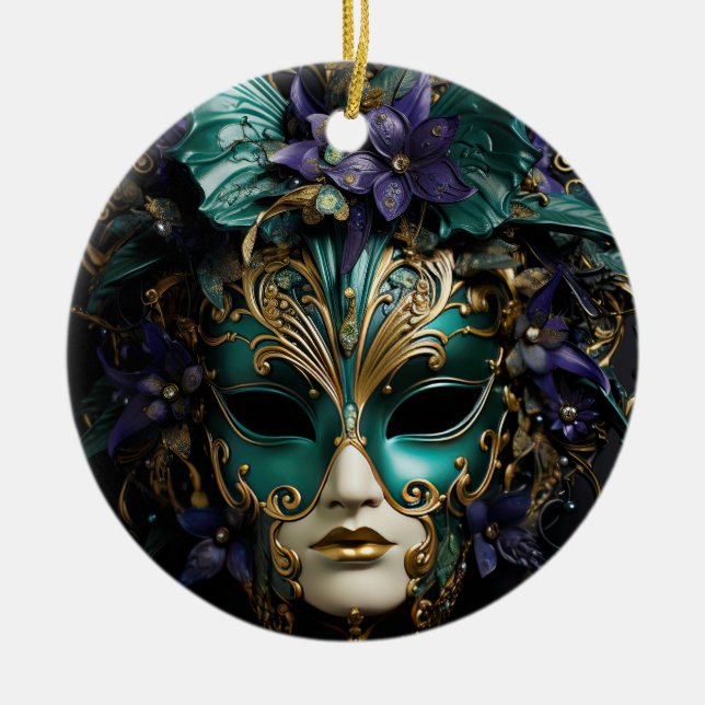 Adorno De Cerámica Mascarada de Purple Aqua Mascarea Drama Mardi Gras (Frente)