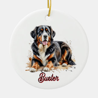 Adorno De Cerámica Mascota Acuarela San Bernardo Marrón Personalizar