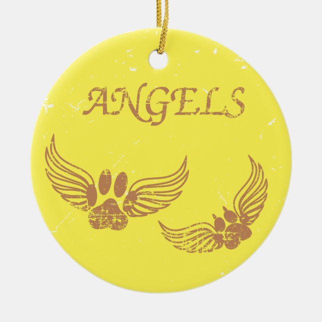 Adorno De Cerámica Mascota Ángel Dolorido Viñetas Amarillo (Frente)