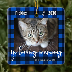 Adorno De Cerámica Mascota Cat Memorial Blue Plaid In Lolove Memory P