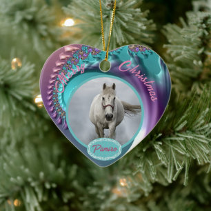 Adorno De Cerámica Mascota de caballos personalizado nombre de foto d