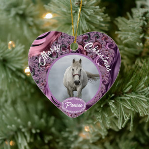 Adorno De Cerámica Mascota de caballos personalizado nombre de foto d