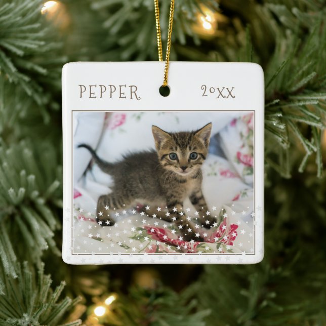 Adorno De Cerámica Mascota de gato lindo 2 fotos Navidades del patrón (Árbol)