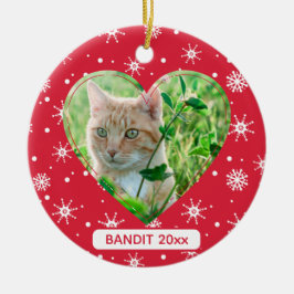 Adorno De Cerámica Mascota de gato lindo foto Navidades rojos copos d