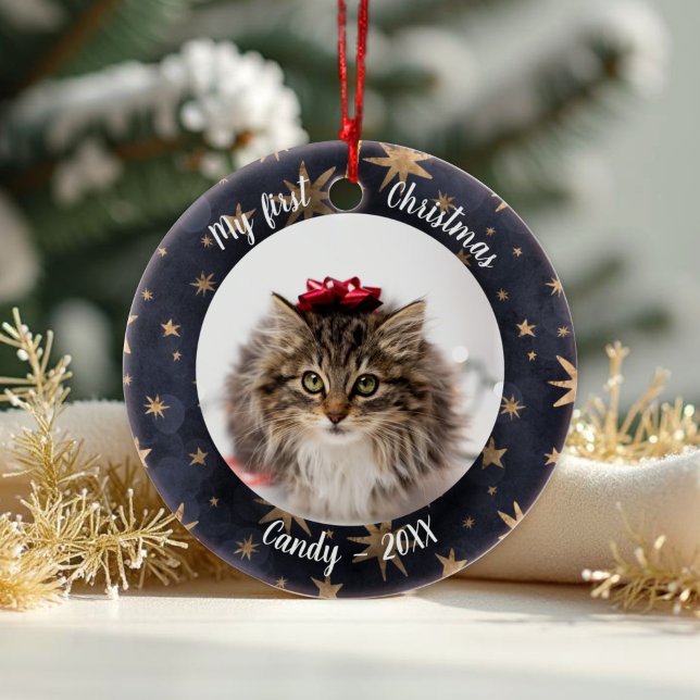 Adorno De Cerámica Mascota de gato primera foto de Navidad Estrellas  (Subido por el creador)
