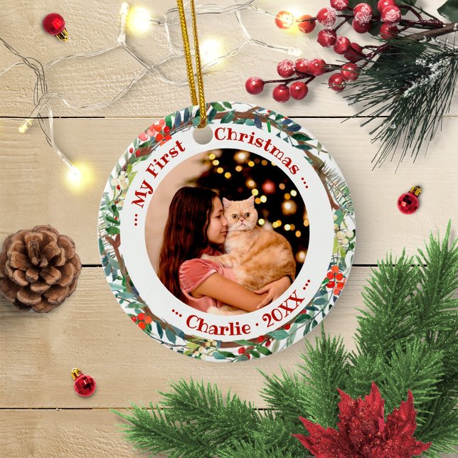 Adorno De Cerámica Mascota de gato primera foto de Navidad Wartercolo (Subido por el creador)
