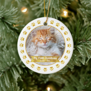 Adorno De Cerámica Mascota de Navidad primero de oro Personalizado de
