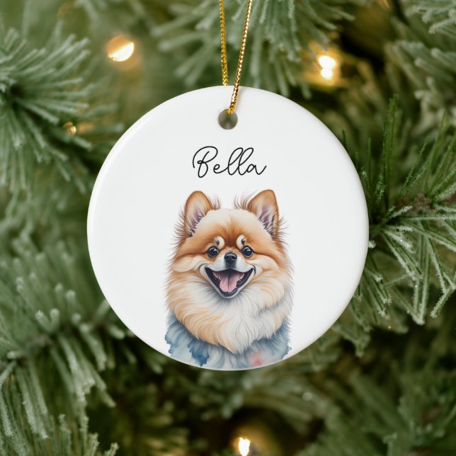 Adorno De Cerámica Mascota de perro de Pomerania Nombre personalizado (Árbol)
