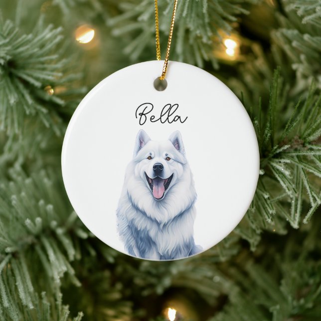 Adorno De Cerámica Mascota de perro de Samoyed Nombre personalizado N (Árbol)