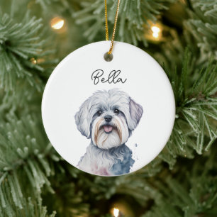 Adorno De Cerámica Mascota de perro maltés Nombre personalizado Navid