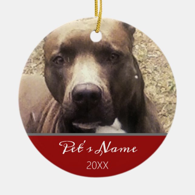Adorno De Cerámica Mascota de Perro Pitbull Foto Monograma Navidades  (Frente)