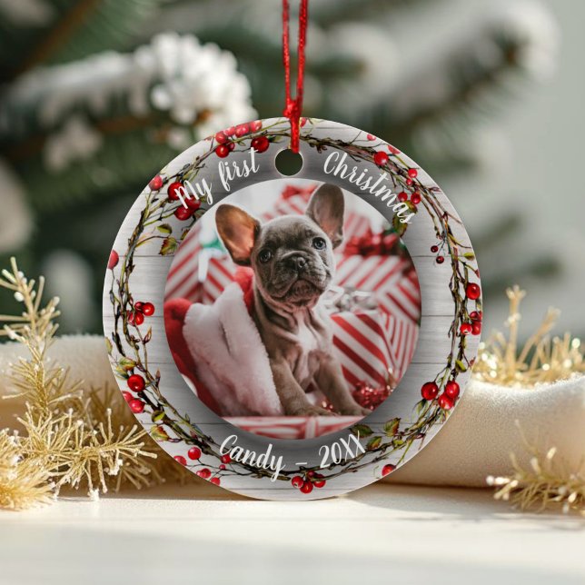 Adorno De Cerámica Mascota de perro primera foto de Navidad Wreath Re (Subido por el creador)