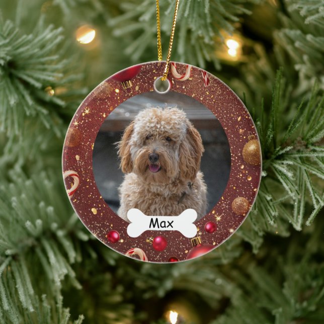 Adorno De Cerámica Mascota de Personalizado Oro Rojo Foto de perro de (Árbol)