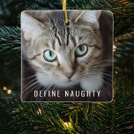 Adorno De Cerámica Mascota Define Naughty | Árbol de Navidad fotográf<br><div class="desc">Captura el espíritu de las vacaciones con este único y personalizado ornamento de árbol de Navidad! Mostrando dos de tus fotos favoritas, este adorno de sake gustará a niños y adultos por igual. El texto dice "Define Naughty", personalizado con el nombre de tu mascota y el año. ¡Una manera perfecta...</div>