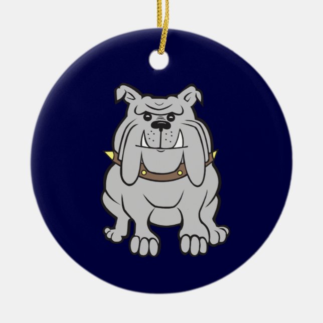 Adorno De Cerámica Mascota del bulldog en azul (Frente)
