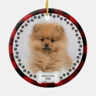 Adorno De Cerámica Mascota Dos Navidades de fotografía Red Plaid Pers