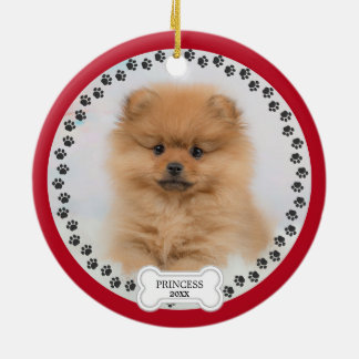 Adorno De Cerámica Mascota Dos Navidades de fotografía rojo personali