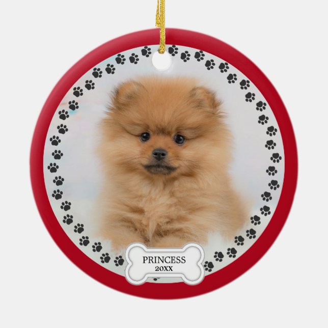 Adorno De Cerámica Mascota Dos Navidades de fotografía rojo personali (Atrás)