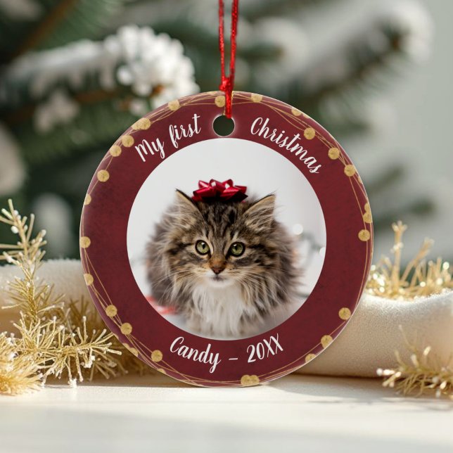 Adorno De Cerámica Mascota Gato Primera Foto De Navidad Rutas De Luz  (Subido por el creador)