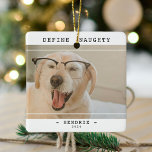 Adorno De Cerámica Mascota gracioso "Define Naughty" Navidades de fot<br><div class="desc">Divertido ornamento de cerámica Mascota Photo Navidades. El diseño incluye una fotografía de su mascota (perro,  gato,  conejo,  etc.),  el título "Define Naughty",  su nombre y Año. Todo el texto es fácil de personalizar con la plantilla proporcionada.</div>