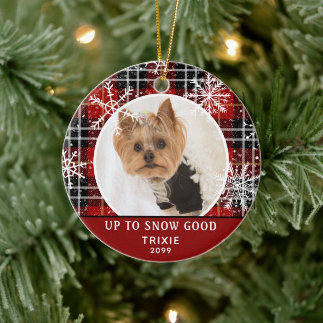 Adorno De Cerámica Mascota Gracioso HASTA NIEVE BUENO FABRICADO Rojo (Árbol)