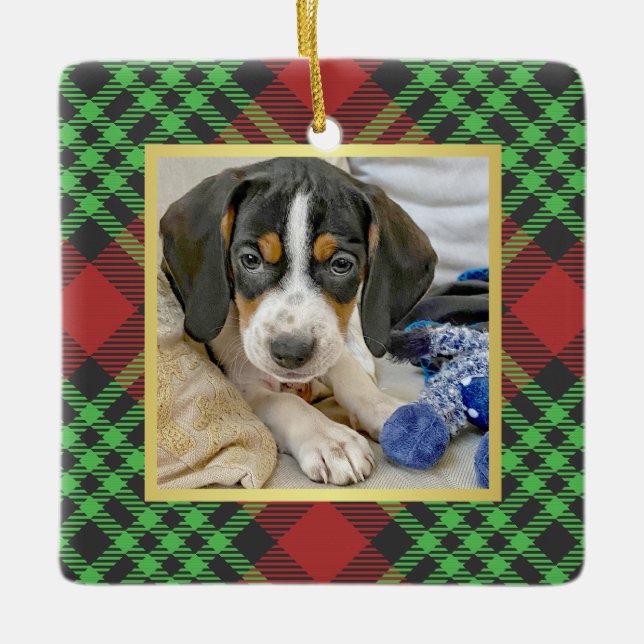 Adorno De Cerámica Mascota Luminoso Plaid Foto Primera Navidad (Anverso)