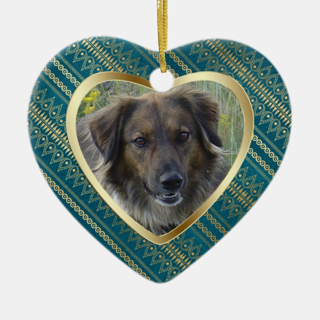 Adorno De Cerámica Mascota Memorial Patrón Azteca Heart Keepsake (Frente)