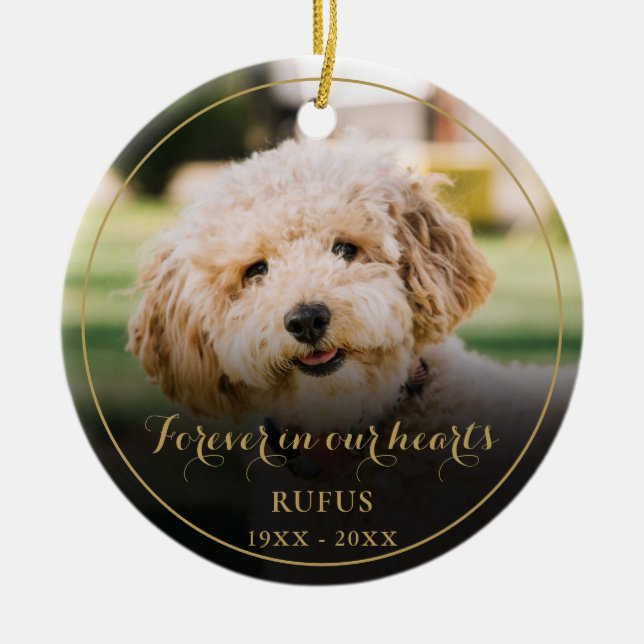 Adorno De Cerámica Mascota Memorial Personalizado Foto Guión de Oro (Frente)
