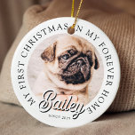 Adorno De Cerámica Mascota Mi Primera Navidad En Forever Home Modern<br><div class="desc">El diseño se compone de tipografía moderna con fuente sans serif y serif. Añada una foto personalizado de un mascota adoptado y del año.</div>