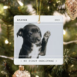 Adorno De Cerámica Mascota moderno, primera foto de Navidad 2<br><div class="desc">Moderno Mascota 2 (dos) Navidades de fotografía adorno cerámico. El diseño incluye dos fotografías de tu mascota (perro,  gato,  conejo,  etc.),  el título "Mi primera Navidad",  su nombre y año. Todo el texto es fácil de personalizar con la plantilla proporcionada.</div>