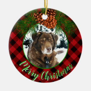 Adorno De Cerámica Mascota navideño rojo de plantilla de fotografía p
