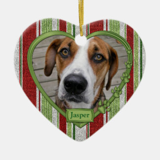 Adorno De Cerámica Mascota Perro en franjas conmemorativas Navidades