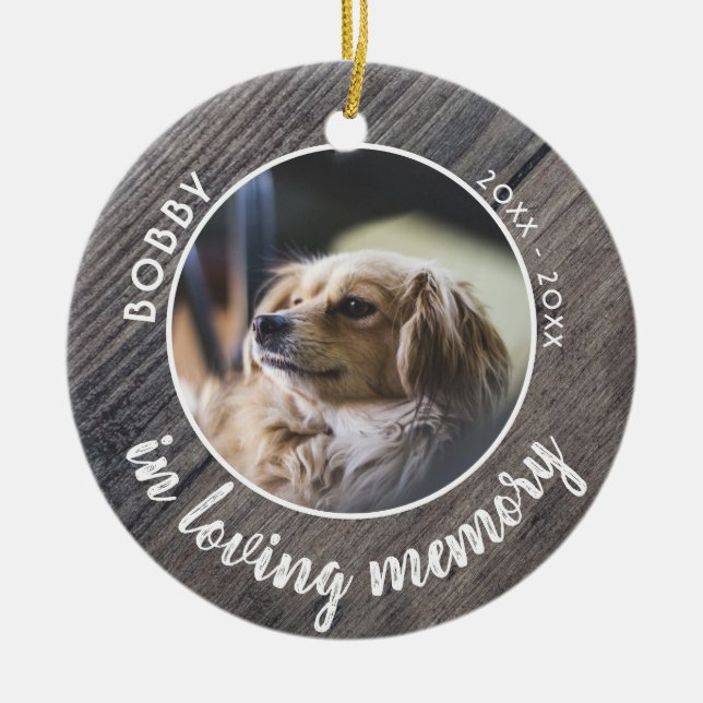 Adorno De Cerámica Mascota Perro Memorial Foto Rustic Wood Keepsake (Frente)