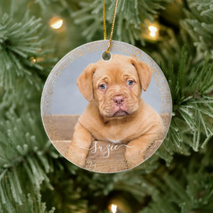Adorno De Cerámica Mascota personalizable Foto de perro Purpurina de 