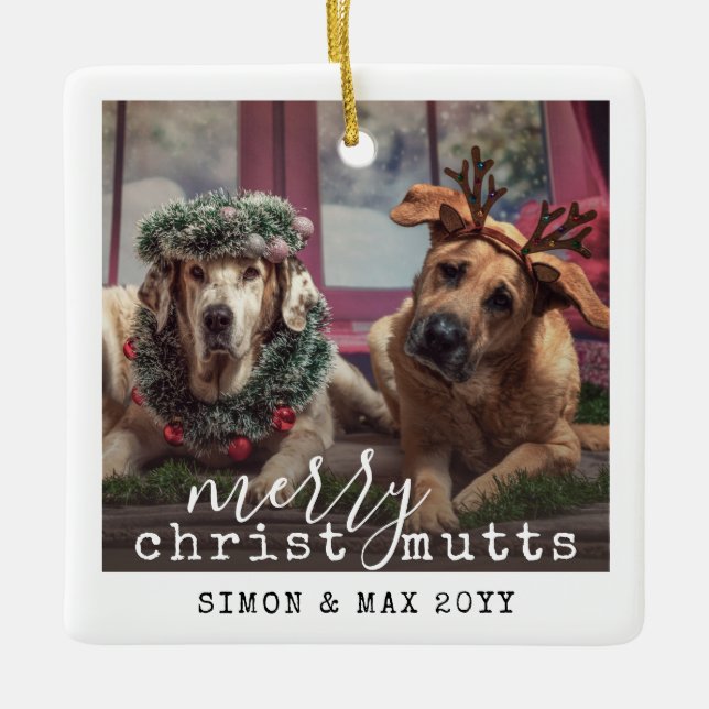 Adorno De Cerámica Mascota personalizada Perros foto Navidades divert (Anverso)