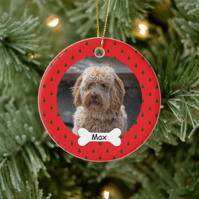 Adorno De Cerámica Mascota Personalizado Rojo Foto Perro Cachorro (Árbol)