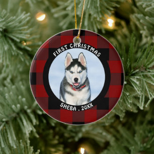 Adorno De Cerámica Mascota PRIMER CHRISTMAS Red Buffalo Check Persona