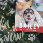 Adorno De Cerámica Mascota Primer Personalizado de Navidad Año de la<br><div class="desc">Este diseño sencillo y moderno se compone de tipografía sans serif. Añadir foto de mascota personalizado.</div>