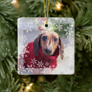Adorno De Cerámica Mascota Primer Purpurina de Navidad Snowflakes Pho