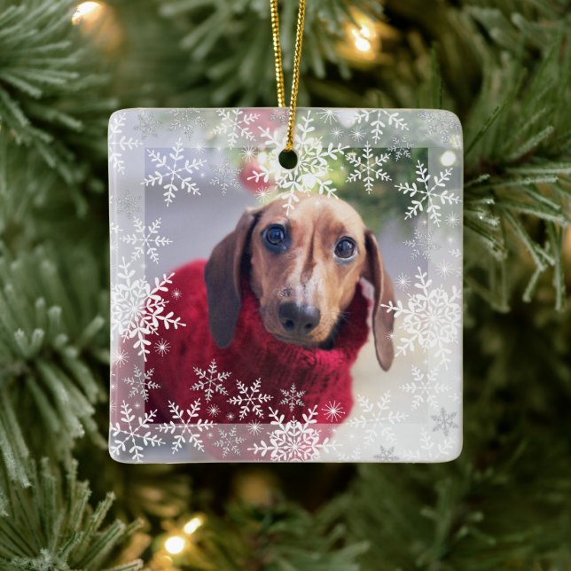 Adorno De Cerámica Mascota Primer Purpurina de Navidad Snowflakes Pho (Árbol)